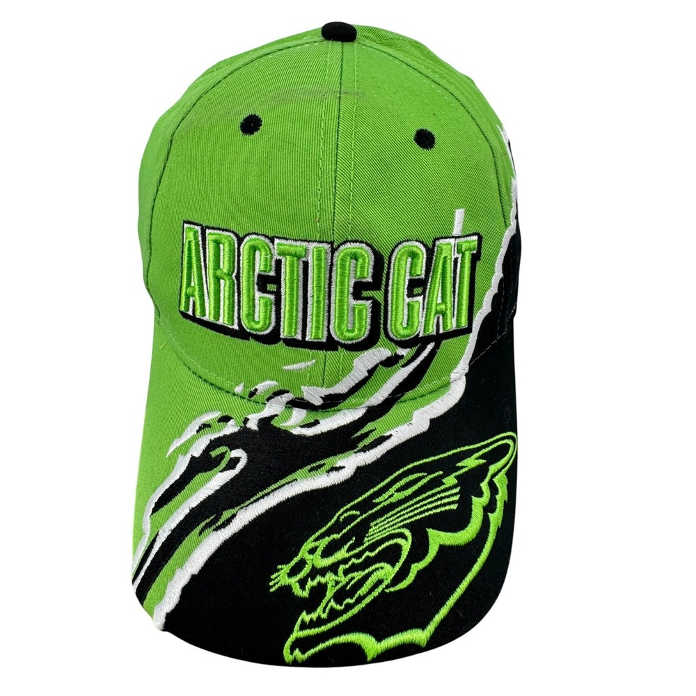 Arctic Cat Hat‎ Cap Embroidered Y2K Green Black Arcticwear Adjustable Snowmobile